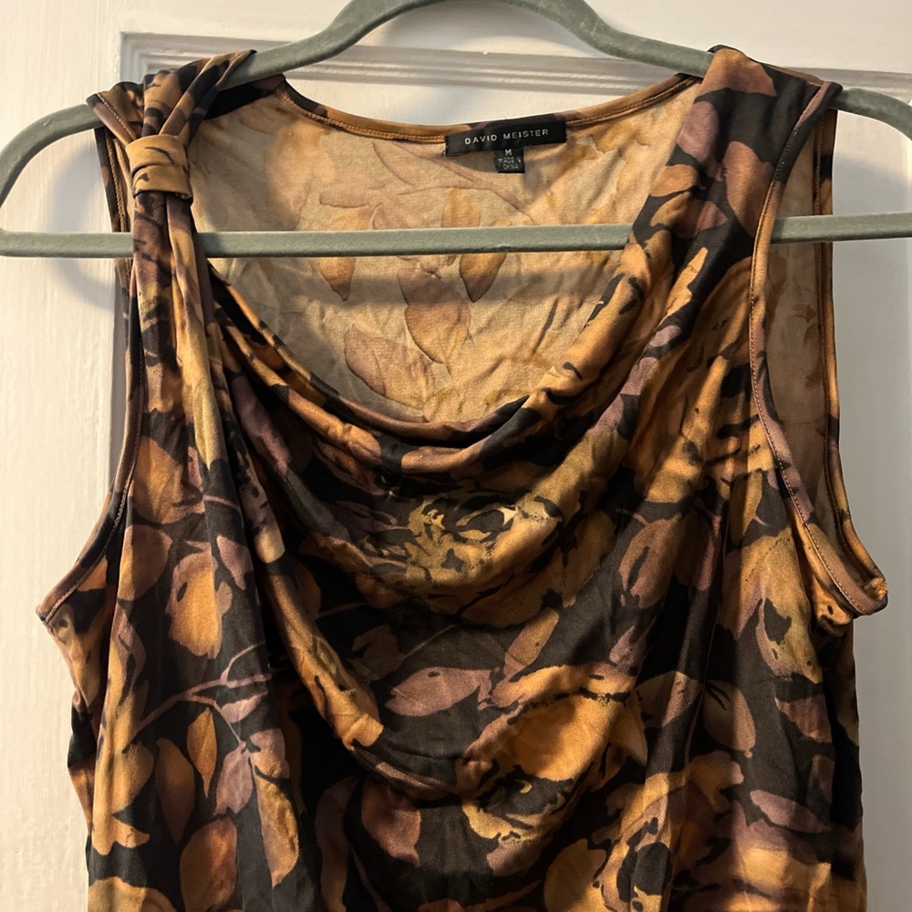 Floral Sleeveless Top - Brown and Gold